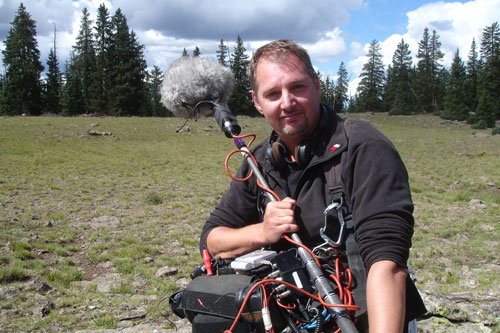 Picture of Mick working as a freelance sound recordist / mixer